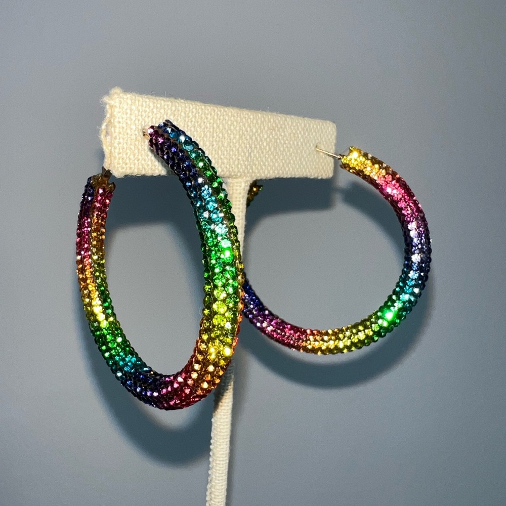 NIP Multicolor bedazzled Hoop Earrings